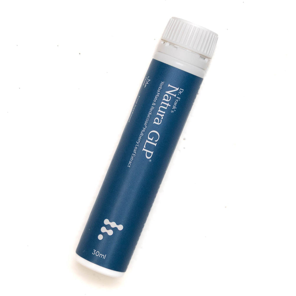 Small blue and white Natura drink on a white background
